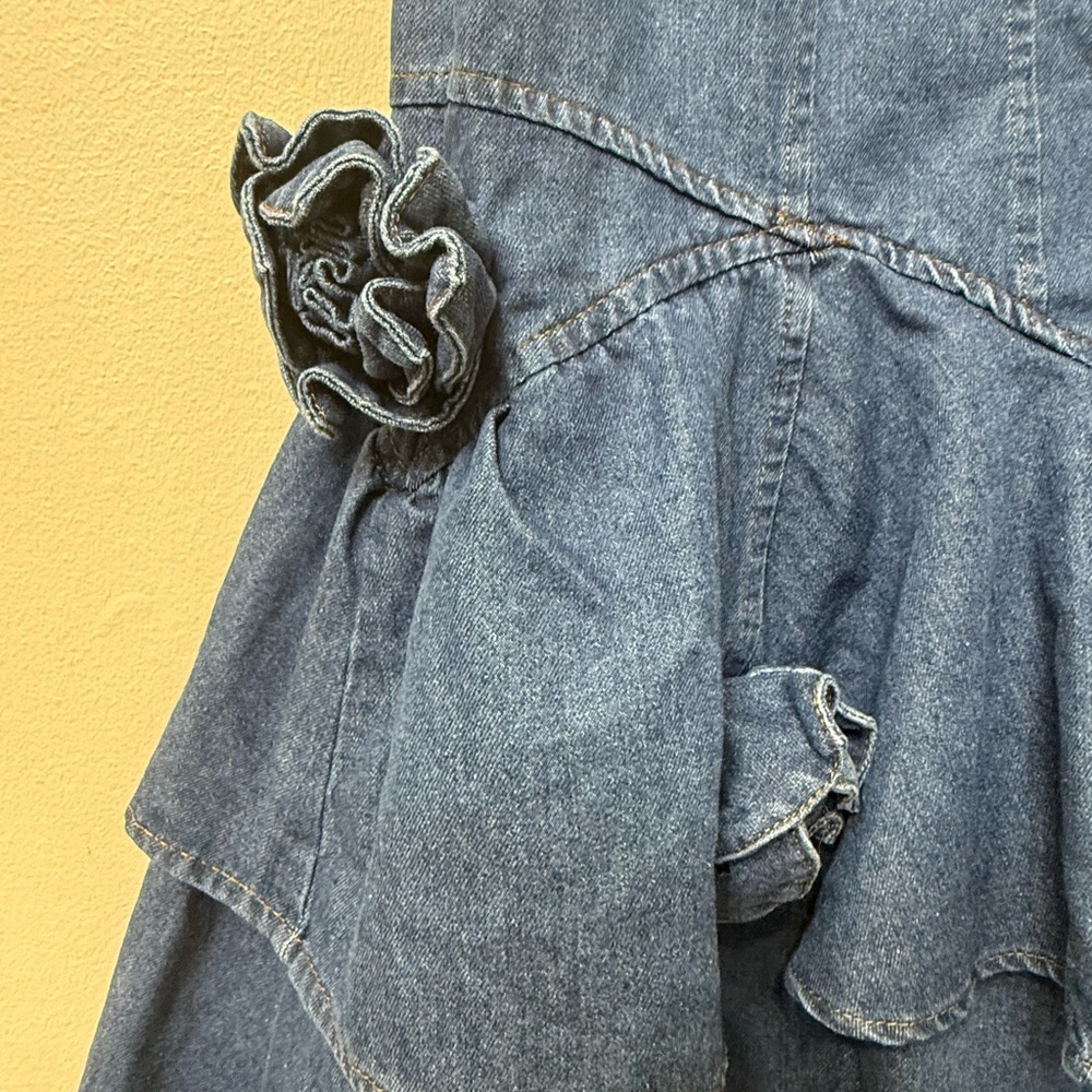 Denim Ruffle Mini Dress - Blue - Picture 2 of 7